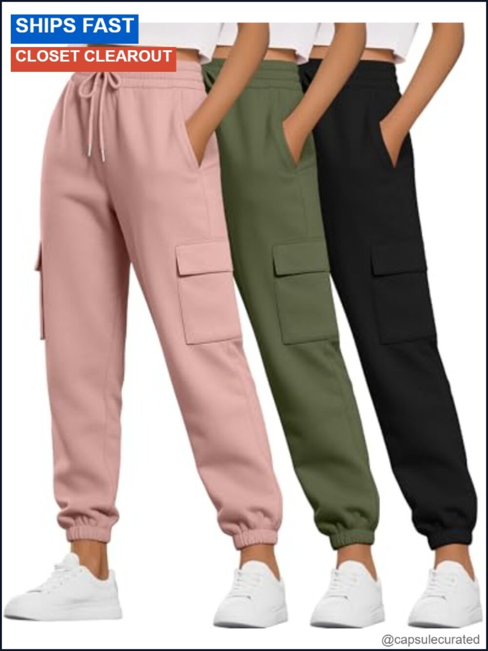 3 Pack Women's Cargo Sweatpants Joggers with Pockets High Waist